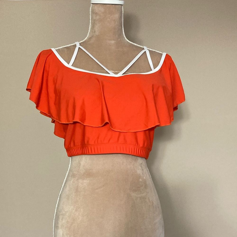 Red with white piping bikini top - wear it two ways!